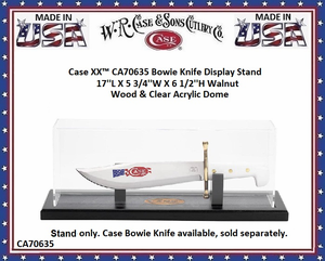 W.R. Case & Sons Cutlery CA70635 Case XX� Bowie Knife Display Stand 17''L X 5 3/4''W X 6 1/2''H Walnut Wood & Clear Acrylic Dome