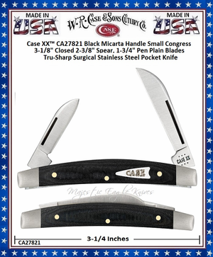 W.R. Case & Son's Cutlery CA27821 Case XX� Small Congress Black Micarta Handle 3-1/8" Closed 2-3/8" Spear 1-3/4" Pen Blades Tru-Sharp Surgical Stainless Steel Pocket Knife