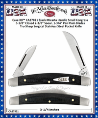 W.R. Case & Son's Cutlery CA27821 Case XX� Small Congress Black Micarta Handle 3-1/8" Closed 2-3/8" Spear 1-3/4" Pen Blades Tru-Sharp Surgical Stainless Steel Pocket Knife