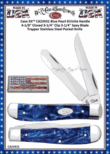 W.R. Case & Sons Cutlery CA23431 Case XX� Blue Pearl Kirinite Trapper 4-1/8" Closed 3-1/4" Clip 3-1/4" Spey Plain Blades Tru-Sharp Surgical Stainless Steel Pocket Knife
