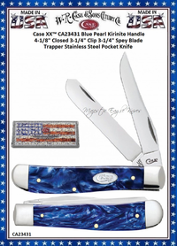 W.R. Case & Sons Cutlery CA23431 Case XX� Blue Pearl Kirinite Trapper 4-1/8" Closed 3-1/4" Clip 3-1/4" Spey Plain Blades Tru-Sharp Surgical Stainless Steel Pocket Knife