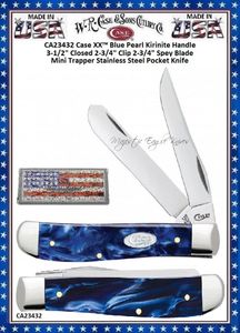 W.R. Case & Sons Cutlery CA23432 Case XX� Blue Pearl Kirinite Mini Trapper 3-1/2" Closed 2-3/4" Clip 2-3/4" Spey Blades Tru-Sharp Surgical Stainless Steel Pocket Knife