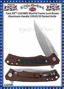 W.R. Case & Sons Cutlery CA25885 Case XX� Marilla Flipper Knife, 4-3/4" Closed 3-1/2" S35VN Stonewashed Stainless Steel Locking Drop Point Plain Blade, Brown Anodized Aluminum Handle w/Black G10 Inlays
