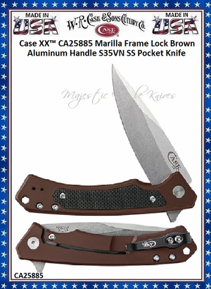 W.R. Case & Sons Cutlery CA25885 Case XX™ Marilla Flipper Knife, 4-3/4" Closed 3-1/2" S35VN Stonewashed Stainless Steel Locking Drop Point Plain Blade, Brown Anodized Aluminum Handle w/Black G10 Inlays W.R. Case & Sons Cutlery CA25885 Case XX™ Marilla Flipper Knife, 4-3/4" Closed 3-1/2" S35VN Stonewashed Stainless Steel Locking Drop Point Plain Blade, Brown Anodized Aluminum Handle w/Black G10 Inlays