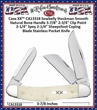 W.R. Case & Sons Cutlery CA13318 Case XX� Sowbelly Stockman Smooth Natural Bone Handle 3-7/8" 2-3/4" Clip Point 2-1/4" Spey 2-1/4" Sheepsfoot Coping Blade Stainless Pocket Knife 