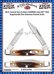 W.R. Case & Sons Cutlery CA09581 Case XX� Red Stag Handle Pen Stainless Pocket Knife