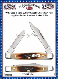 W.R. Case & Sons Cutlery CA09581 Case XX� Red Stag Handle Pen Stainless Pocket Knife