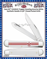 W.R. Case & Sons Cutlery CA18141 Case XX™ Trapper Scouting America White Synthetic Handle 4-1/8" Closed 3-1/4" Clip 3-1/4" SpeyBlade Stainless Steel Pocket Knife W.R. Case & Sons Cutlery CA18141 Case XX™ Trapper Scouting America White Synthetic Handle 4-1/8" Closed 3-1/4" Clip 3-1/4" SpeyBlade Stainless Steel Pocket Knife