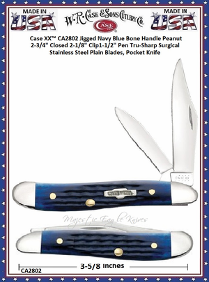 W.R. Case & Son's Cutlery CA2802 CASE XX� Jigged Navy Blue Bone Handle Peanut Pocket Knife 