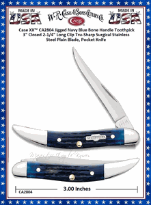 W.R. Case & Son's Cutlery CA2804 CASE XX� Jigged Navy Blue Bone Handle Mall Texas Toothpick Pocket Knife 