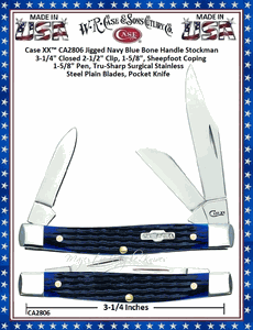 W.R. Case & Son's Cutlery CA2806 CASE XX� Jigged Navy Blue Bone Handle Medium Stockman Pocket Knife 