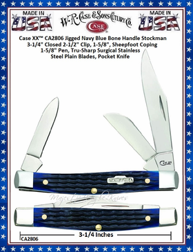 W.R. Case & Son's Cutlery CA2806 CASE XX™ Jigged Navy Blue Bone Handle Medium Stockman Pocket Knife W.R. Case & Son's Cutlery CA2806 CASE XX™ Jigged Navy Blue Bone Handle Medium Stockman Pocket Knife