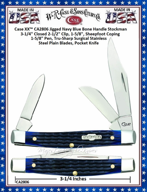 W.R. Case & Son's Cutlery CA2806 CASE XX™ Jigged Navy Blue Bone Handle Medium Stockman Pocket Knife W.R. Case & Son's Cutlery CA2806 CASE XX™ Jigged Navy Blue Bone Handle Medium Stockman Pocket Knife