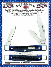 W.R. Case & Son's Cutlery CA2806 CASE XX� Jigged Navy Blue Bone Handle Medium Stockman Pocket Knife 