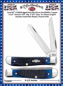 W.R. Case & Son's Cutlery CA2838 CASE XX� Jigged Navy Blue Bone Handle Mini Trapper Pocket Knife 