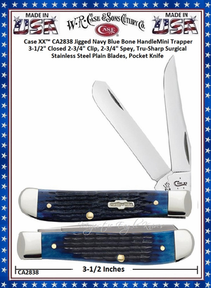 W.R. Case & Son's Cutlery CA2838 CASE XX™ Jigged Navy Blue Bone Handle Mini Trapper Pocket Knife W.R. Case & Son's Cutlery CA2838 CASE XX™ Jigged Navy Blue Bone Handle Mini Trapper Pocket Knife