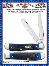 W.R. Case & Son's Cutlery CA2838 CASE XX� Jigged Navy Blue Bone Handle Mini Trapper Pocket Knife 