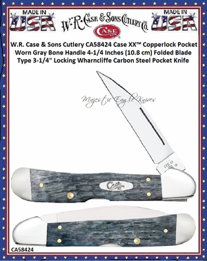W.R. Case & Sons Cutlery CA58424 Case XX� Copperlock Pocket Worn Gray Bone Handle 4-1/4 Inches (10.8 cm) Folded Blade Type 3-1/4" Locking Wharncliffe Carbon Steel Pocket Knife 