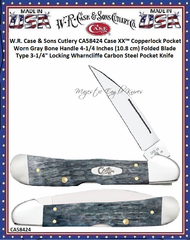 W.R. Case & Sons Cutlery CA58424 Case XX� Copperlock Pocket Worn Gray Bone Handle 4-1/4 Inches (10.8 cm) Folded Blade Type 3-1/4" Locking Wharncliffe Carbon Steel Pocket Knife 