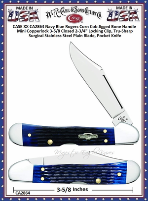 W.R. Case & Son's Cutlery CA2864 CASE XX™ Navy Blue Rogers Corn Cob Jigged Bone Handle Mini Copperlock Pocket Knife W.R. Case & Son's Cutlery CA2864 CASE XX™ Navy Blue Rogers Corn Cob Jigged Bone Handle Mini Copperlock Pocket Knife
