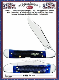 W.R. Case & Son's Cutlery CA2864 CASE XX� Navy Blue Rogers Corn Cob Jigged Bone Handle Mini Copperlock Pocket Knife 
