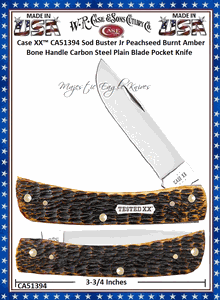 W.R. Case & Sons Cutlery CA51394 Case XX� Sod Buster Jr Jig Burnt Amber Bone Handle Carbon Steel Pocket Knife