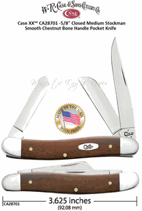 W.R. Case & Son's Cutlery CA28701 CASE XX�3-5/8" Closed Medium StockmanSmooth Chestnut Bone Handle Pocket Knife
