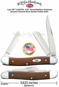 W.R. Case & Son's Cutlery CA28701 CASE XX�3-5/8" Closed Medium StockmanSmooth Chestnut Bone Handle Pocket Knife
