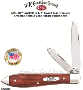 W.R. Case & Son's Cutlery CA28905 CASE XX� 3-1/2" Closed Tear Drop Jack Smooth Chestnut Bone Handle Pocket Knife