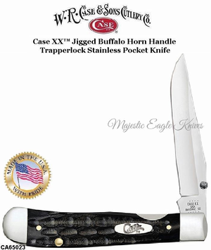 W.R. Case & Son's Cutlery CA65023 Case XX� Kickstart Jigged Buffalo Horn Handle Trapperlock Stainless Pocket Knife  