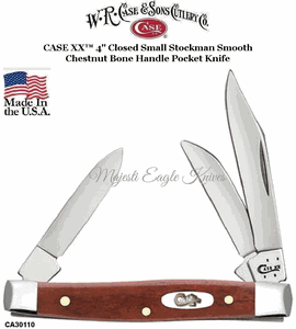 W.R. Case & Son's Cutlery CA30110 CASE XX� 4" Closed Small Stockman Smooth Chestnut Bone Handle Pocket Knife