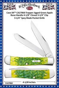 W.R. Case & Sons Cutlery CA27860 Case XX� Trapper Jigged Green Apple Bone Handle 4-1/8" Closed 3-1/4" Clip 3-1/4" Spey Blade Pocket Knife