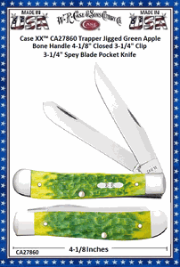 W.R. Case & Sons Cutlery CA27860 Case XX� Trapper Jigged Green Apple Bone Handle 4-1/8" Closed 3-1/4" Clip 3-1/4" Spey Blade Pocket Knife