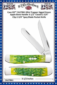 W.R. Case & Sons Cutlery CA27861 Case XX� Mini Trapper Jigged Green Apple Bone Handle 3-1/2" Closed 2-3/4" Clip 2-3/4" Spey Blade Pocket Knife