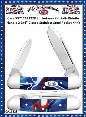 W.R. Case & Sons Cutlery CA11228 Case XX� Butterbean Patriotic Kirinite Handle 2-3/4" Closed Stainless Steel Pocket Knife