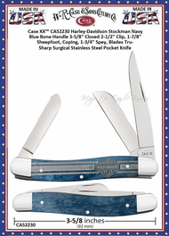 W.R. Case & Sons Cutlery CA52230 Case XX™ Harley-Davidson Stockman Navy Blue Bone Handle 3-5/8" Closed 2-1/2" Clip, 1-7/8" Sheepfoot, Coping, 1-3/4" Spey, Blades Tru-Sharp Surgical Stainless Steel Pocket Knife W.R. Case & Sons Cutlery CA52230 Case XX™ Harley-Davidson Stockman Navy Blue Bone Handle 3-5/8" Closed 2-1/2" Clip, 1-7/8" Sheepfoot, Coping, 1-3/4" Spey, Blades Tru-Sharp Surgical Stainless Steel Pocket Knife