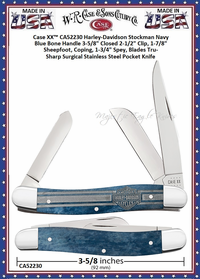 W.R. Case & Sons Cutlery CA52230 Case XX™ Harley-Davidson Stockman Navy Blue Bone Handle 3-5/8" Closed 2-1/2" Clip, 1-7/8" Sheepfoot, Coping, 1-3/4" Spey, Blades Tru-Sharp Surgical Stainless Steel Pocket Knife W.R. Case & Sons Cutlery CA52230 Case XX™ Harley-Davidson Stockman Navy Blue Bone Handle 3-5/8" Closed 2-1/2" Clip, 1-7/8" Sheepfoot, Coping, 1-3/4" Spey, Blades Tru-Sharp Surgical Stainless Steel Pocket Knife