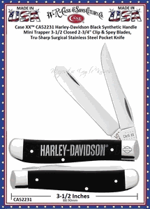 W.R. Case & Sons Cutlery CA52231 Case XX� Harley-Davidson Black Synthetic Handle Mini Trapper 3-1/2 Closed 2-3/4" Clip & Spey Blades, Tru-Sharp Surgical Stainless Steel Pocket Knife 