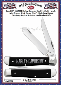W.R. Case & Sons Cutlery CA52231 Case XX™ Harley-Davidson Black Synthetic Handle Mini Trapper 3-1/2 Closed 2-3/4" Clip & Spey Blades, Tru-Sharp Surgical Stainless Steel Pocket Knife W.R. Case & Sons Cutlery CA52231 Case XX™ Harley-Davidson Black Synthetic Handle Mini Trapper 3-1/2 Closed 2-3/4" Clip & Spey Blades, Tru-Sharp Surgical Stainless Steel Pocket Knife