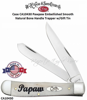 W.R. Case & Sons Cutlery CA10430 Case XX� Best Papaw Ever Smooth Natural Bone Trapper Stainless Pocket Knife & Gift Tin