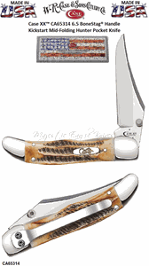 W.R. Case & Son's Cutlery CA65314 Case 6.5 Bone Stag Handle Assisted Opening Mid Folding Hunter Pocket Knife