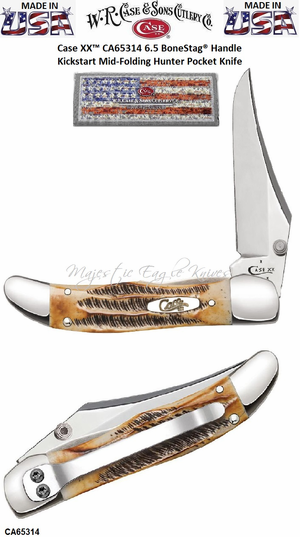 W.R. Case & Son's Cutlery CA65314 Case 6.5 Bone Stag Handle Assisted Opening Mid Folding Hunter Pocket Knife