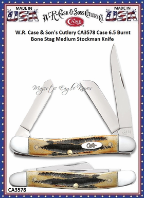 W.R. Case & Son's Cutlery CA3578 Case 6.5 Burnt Bone Stag Medium Stockman Knife W.R. Case & Son's Cutlery CA3578 Case 6.5 Burnt Bone Stag Medium Stockman Knife