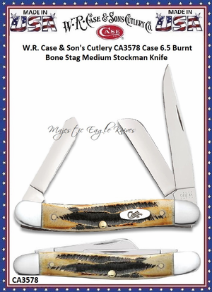 W.R. Case & Son's Cutlery CA3578 Case 6.5 Burnt Bone Stag Medium Stockman Knife W.R. Case & Son's Cutlery CA3578 Case 6.5 Burnt Bone Stag Medium Stockman Knife