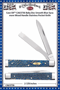 W.R. Case & Sons Cutlery CA63736 Case XX� Baby Doc Smooth Blue Sycamore Wood Handle Stainless Pocket Knife 