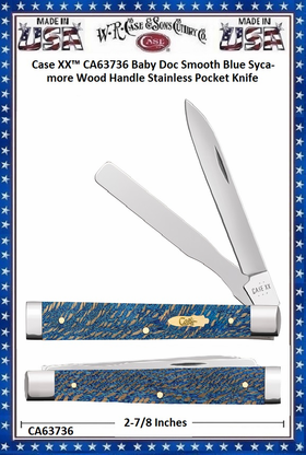 W.R. Case & Sons Cutlery CA63736 Case XX� Baby Doc Smooth Blue Sycamore Wood Handle Stainless Pocket Knife 