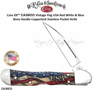 W.R. Case & Son's Cutlery CA36033 Case XX™ Vintage Flag USA Red White & Blue Bone Handle Copperlock Stainless Pocket Knife W.R. Case & Son's Cutlery CA36033 Case XX™ Vintage Flag USA Red White & Blue Bone Handle Copperlock Stainless Pocket Knife