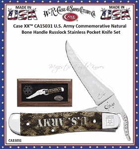 W.R. Case & Sons Cutlery CA15031 Case XX� U.S. Army Commemorative Natural Bone Handle Russlock Stainless Pocket Knife Set 