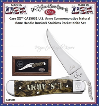 W.R. Case & Sons Cutlery CA15031 Case XX� U.S. Army Commemorative Natural Bone Handle Russlock Stainless Pocket Knife Set 