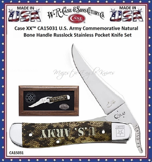 W.R. Case & Sons Cutlery CA15031 Case XX™ U.S. Army Commemorative Natural Bone Handle Russlock Stainless Pocket Knife Set W.R. Case & Sons Cutlery CA15031 Case XX™ U.S. Army Commemorative Natural Bone Handle Russlock Stainless Pocket Knife Set